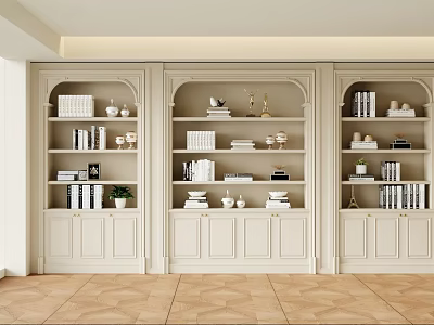 Elegant Cream White Built in Bookcase With Multiple Shelves And Decorative Items 3d model