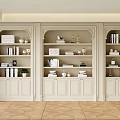 Elegant Cream White Built in Bookcase With Multiple Shelves And Decorative Items