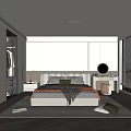 Modern Minimalist Bedroom Interior With Large Bed Wardrobe Dressing Table And Blinds 3d model