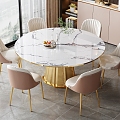 Modern Round Dining Table and Chair Marble Dining Table Leather Dining Chair Six Seats Sideboard Wine Cabinet Light Luxury Dining Table Restaurant 3d model