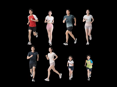 Diverse Group of People Running in Active Sportswear and Dynamic Poses 3d model