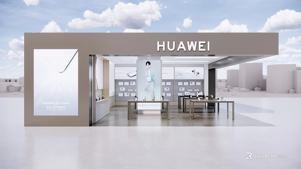Huawei Modern Showroom Interior With Display Counters And Electronic Products 3d model 