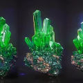 Green Shiny Crystal Cluster Decorative Set With Natural Stone Base