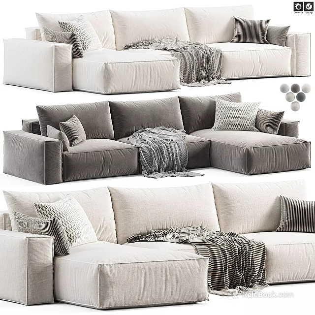 Modern Sectional Sofa Designs With White Gray Colors Cushions And Blanket 3d model 