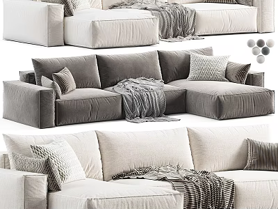 Modern Sectional Sofa Designs With White Gray Colors Cushions And Blanket 3d model