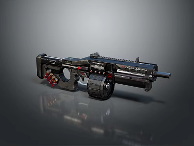 Black Tactical Military Weapon With Red Accents And Modern Sleek Design 3d model