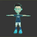 Cartoon Football Player in Blue Jersey with Number 10 White Shorts and Arms Outstretched