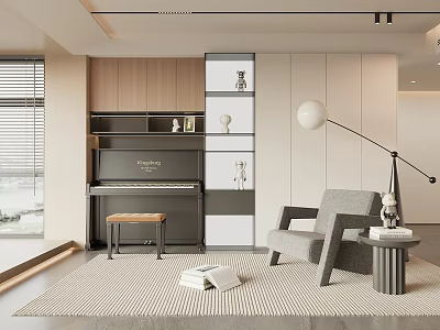 Grand Piano In Modern Living Area With Furniture And Decor 3d model
