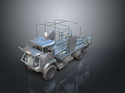 Industrial Style Military Truck With Metal Frame Open Structure And Large Tires 3d model
