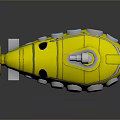 Yellow Cartoon Submarine 3D Model With Blue Circular Windows And Searchlight