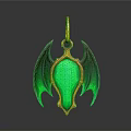 Elegant Golden Pendant With Green Glowing Gemstone And Decorative Wing Design