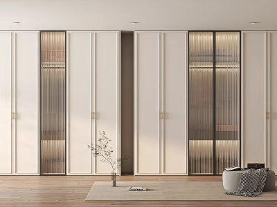Modern Wardrobe Interior Design With Glass Panel Doors And Built in Lighting 3d model