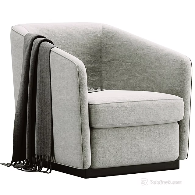 Light Gray Fabric Single Sofa With Draped Blanket And Modern Rounded Armrests 3d model