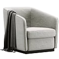 Light Gray Fabric Single Sofa With Draped Blanket And Modern Rounded Armrests 3d model
