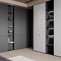 Modern Minimalist Dark Grey Wardrobe With Hidden Handles And Built In LED Display Shelves