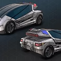 Futuristic Police Functional Vehicle With Sleek Silver Exterior And Red Blue Lights