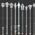 Long Handled Weapons With Various Designs And Decorative Metal Wooden Tops