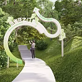 Picturesque Green East Fence Flower Gate Archway With Lush Trees Grass And Person Taking