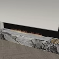Modern Fireplace With Burning Flames And Marble Mantel On Wooden Floor