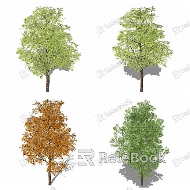 Modern Tree Flowers Green Plants Trees Lake model