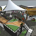Modern Commercial Street Design With Outdoor Seating Pedestrian Walkway Pavilions And Landscaping