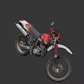 Red And White Off Road Motorcycle With Rugged Design Large Tires And Black Seat
