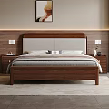 Modern Bedroom Interior With Wooden Headboard Bed Nightstand Wall Art And Rug