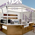 Modern Coffee Bar Design With Gold Counter Menu Boards Coffee Machines Bar Stools And Plants