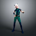 3D Fantasy Creature With White Hair Pointed Ears Green Bodysuit And Confident Stance