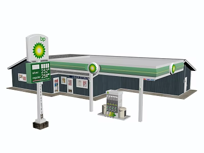 BP Gas Station Exterior Design With Logo Fuel Pumps And Convenience Store 3d model