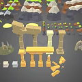 Component Props Scene Props Small Component Cartoon Component Boat Tree Stone Relic Flower and Grass Component Stone Pillar 3d model