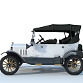 Vintage White Convertible Car With Golden Wheels And Classic Retro Design