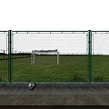 Football Field With Green Fence Grass Surface Goalposts And Soccer Ball