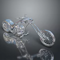 Silver Shiny Motorcycle Model Displayed on Black Smooth Surface with Clear Reflection 3d model