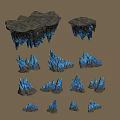 Scene Components With Black Rock Base And Blue Icy Crystals In Various Sizes Shapes