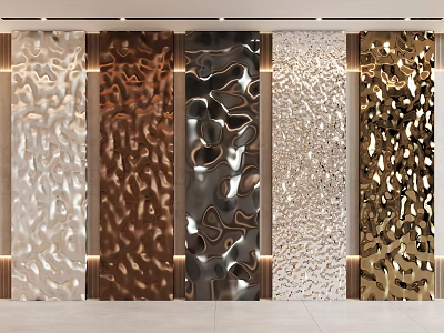 Luxurious Metal Background Wall with White Copper Black Silver and Gold Wavy Perforated Panels 3d model