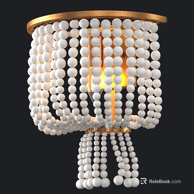 Decorative Wall Lamp With White Beads And Golden Frame Emitting Warm Yellow Light 3d model 