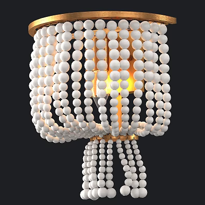 Decorative Wall Lamp With White Beads And Golden Frame Emitting Warm Yellow Light 3d model
