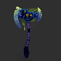 Fantasy Battle Axe Weapon With Blue Green Blades Purple Handle And Glowing Accents