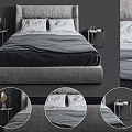 Modern Double Bed with Gray Upholstered Headboard White Pillows and Nightstands 3d model