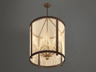 Classic Circular Frame Chandelier With White Lampshade And Candle Like Design 3d model
