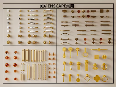 Various 3D ENSCAPE Cabinet Handles With Different Styles And Material Designs 3d model
