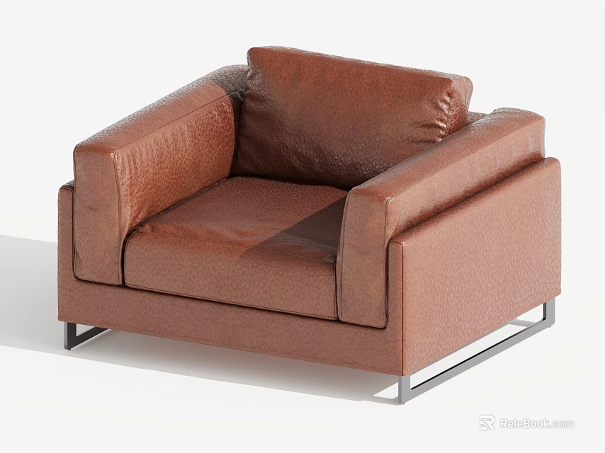 Brown Leather Single Sofa Modern Design With Metal Legs And Comfortable Seat 3d model 