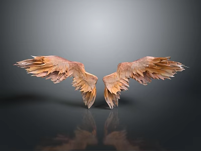 Orange Brown Feather Textured Wing Shaped Home Living Decorative Ornament With Reflection 3d model