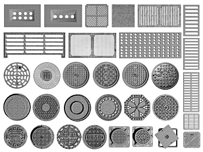 Garden Ornaments With Metal Grilles And Manhole Covers Various Designs And Shapes 3d model