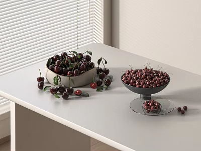Fresh Cherries Arranged On Light Gray Table 3d model Fresh Cherries Arranged On Light Gray Table 3d model