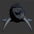 Blue Whale 3D Model With Spotted Blue Skin And Open Mouth On Gray Background