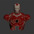 Red Iron Man Character Bust With Glowing Eyes And Green Energy Core