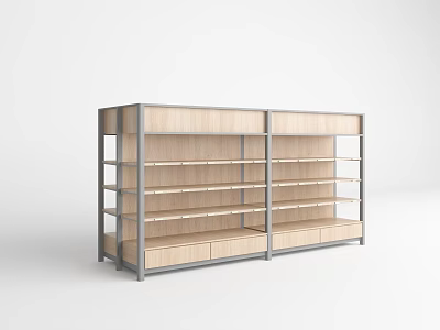 Modern Multilayer Retail Display Shelf with Wooden Shelves Metal Frame and Storage Drawers 3d model