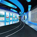 Modern Tech Exhibition Hall Interior With Blue Lighting And Digital Displays